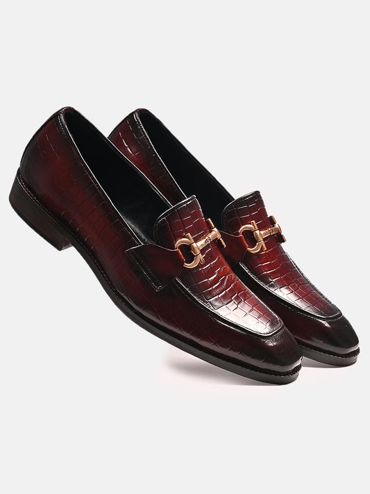 Attractive Croco Horsebit Leather Loafers | Cherry