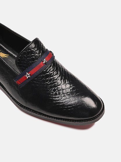 Attractive Croco Leather Loafers | Black