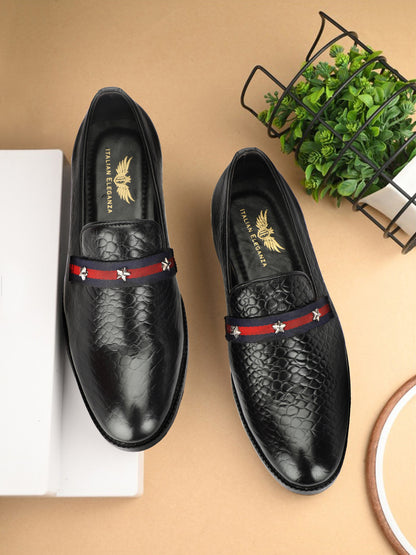 Attractive Croco Leather Loafers | Black