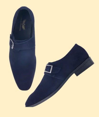 Stylish Genuine Suede Leather Solid Monkstrap for Men | Blue