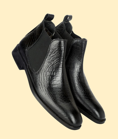 Genuine Leather Croco Print Chelsea Boots