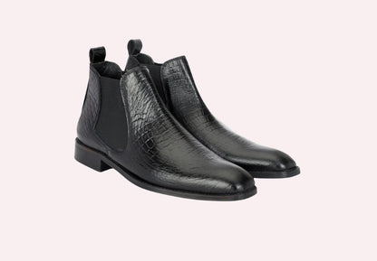 Genuine Leather Croco Print Chelsea Boots