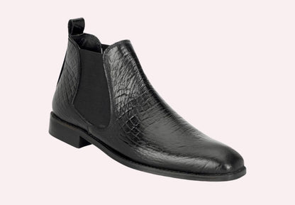 Genuine Leather Croco Print Chelsea Boots