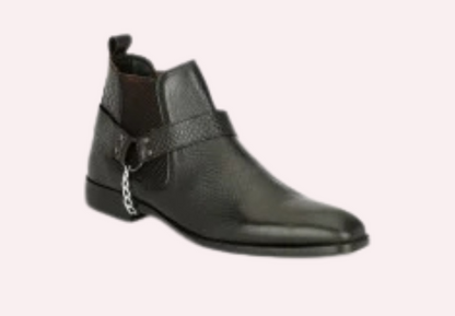 Genuine Leather Snake Print Chelsea Boots With Chain Buckle