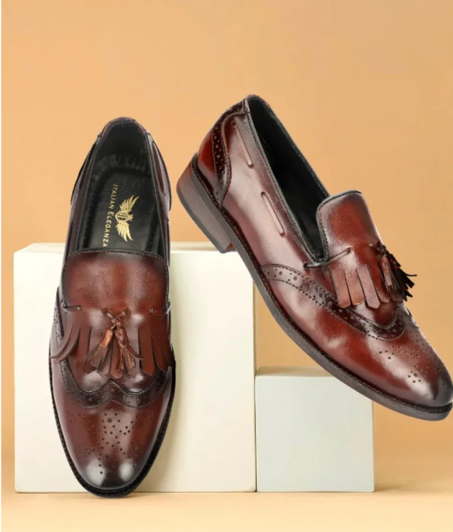 Stylish Kiltie Leather Loafers | Brown