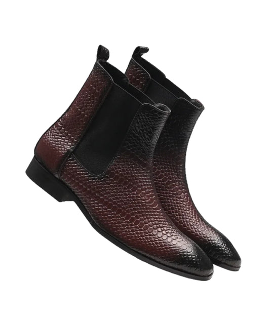 Attractive Snake Print Leather Chelsea Boots