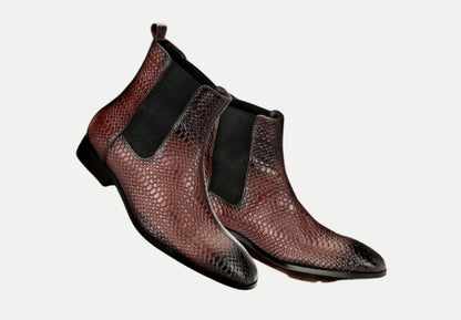 Attractive Snake Print Leather Chelsea Boots