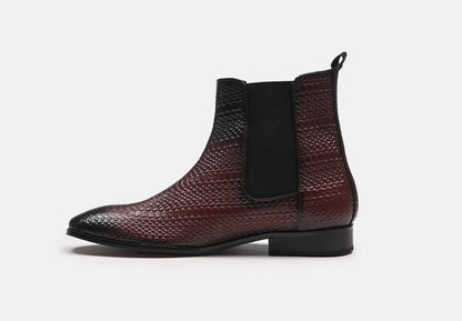 Attractive Snake Print Leather Chelsea Boots