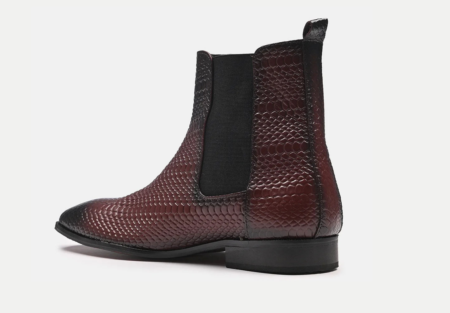 Attractive Snake Print Leather Chelsea Boots