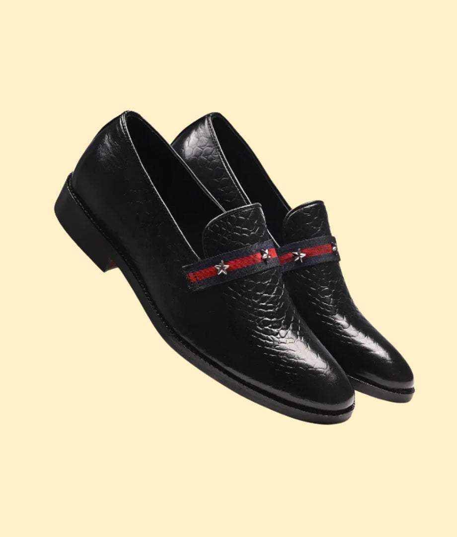 Attractive Croco Leather Loafers | Black