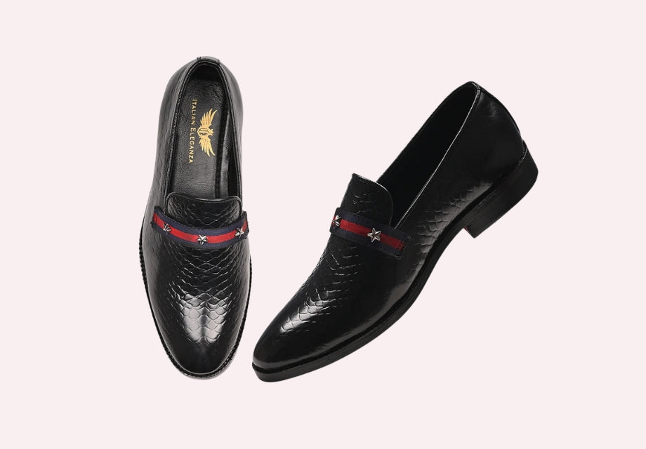 Attractive Croco Leather Loafers | Black