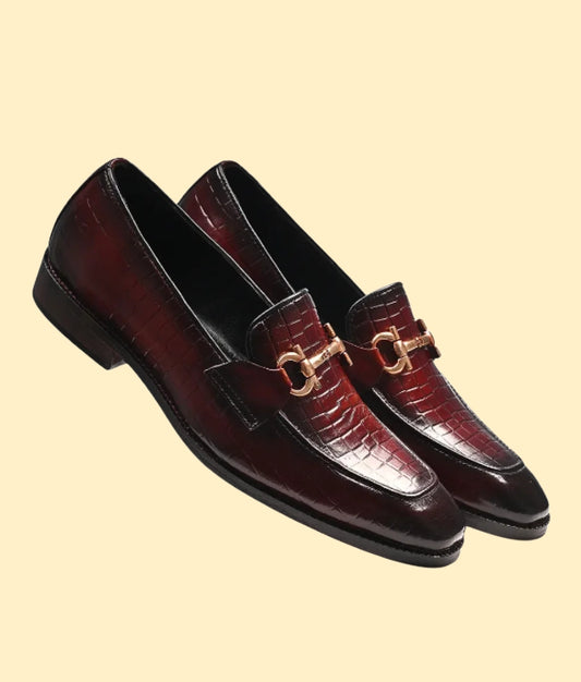 Attractive Croco Horsebit Leather Loafers | Cherry