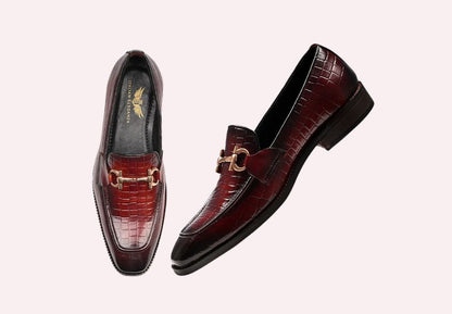 Attractive Croco Horsebit Leather Loafers | Cherry