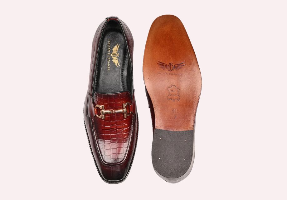 Attractive Croco Horsebit Leather Loafers | Cherry