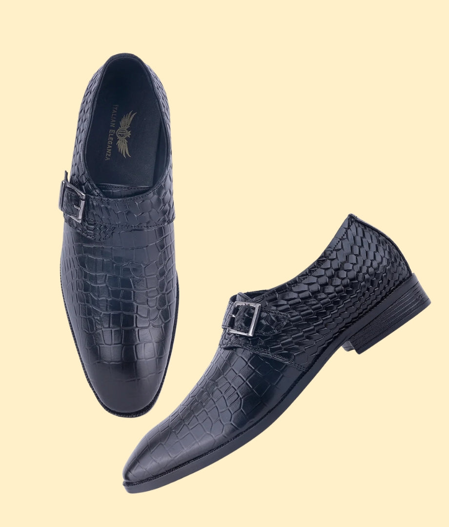 Attractive Genuine Leather Textured Monkstrap for Men | Black