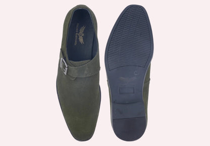 Stylish Genuine Suede Leather Solid Monkstrap for Men | Green