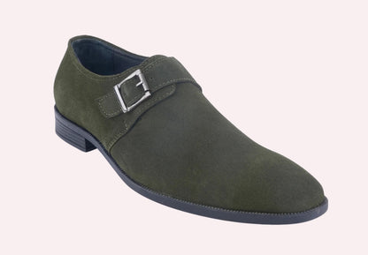 Stylish Genuine Suede Leather Solid Monkstrap for Men | Green